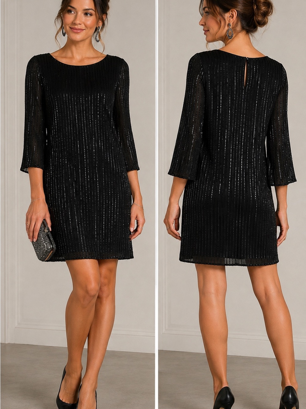 Alice + Olivia Black Silk Beaded Mini Dress L Cocktail Party Quiet Luxury